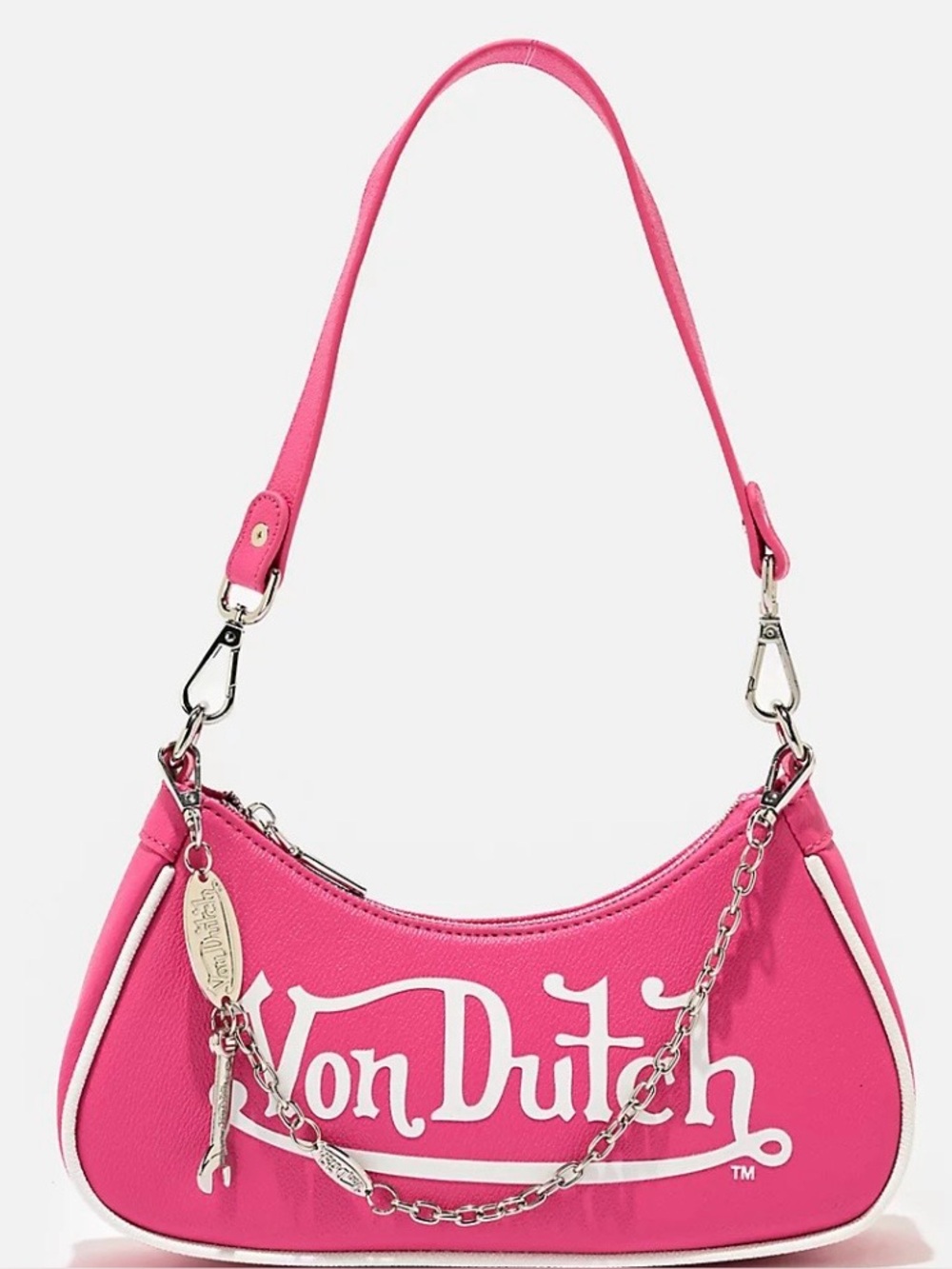 Von Dutch Hot Pink & White Y2K Style Shoulder Bag, 10”Lx2”Wx4.5”H, NWT Retail$99
